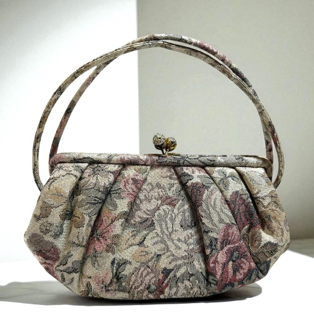 Vintage 50's/60's Lewis Sparkling Floral Print Evening Bag Handbag with Comb